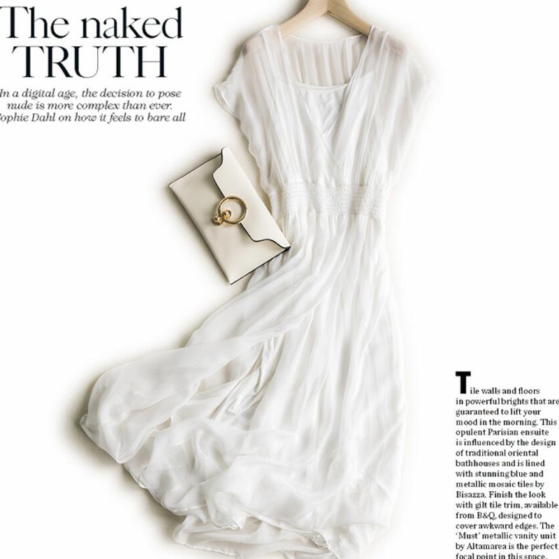 Women 100 Silk dress Beach dress 100% Natural Silk White dress Holiday summer dresses